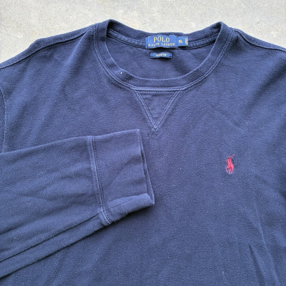 Polo Ralph Lauren Men Navy Blue Crewneck Sweatshirt Estate Rib XL - Picture 1 of 4